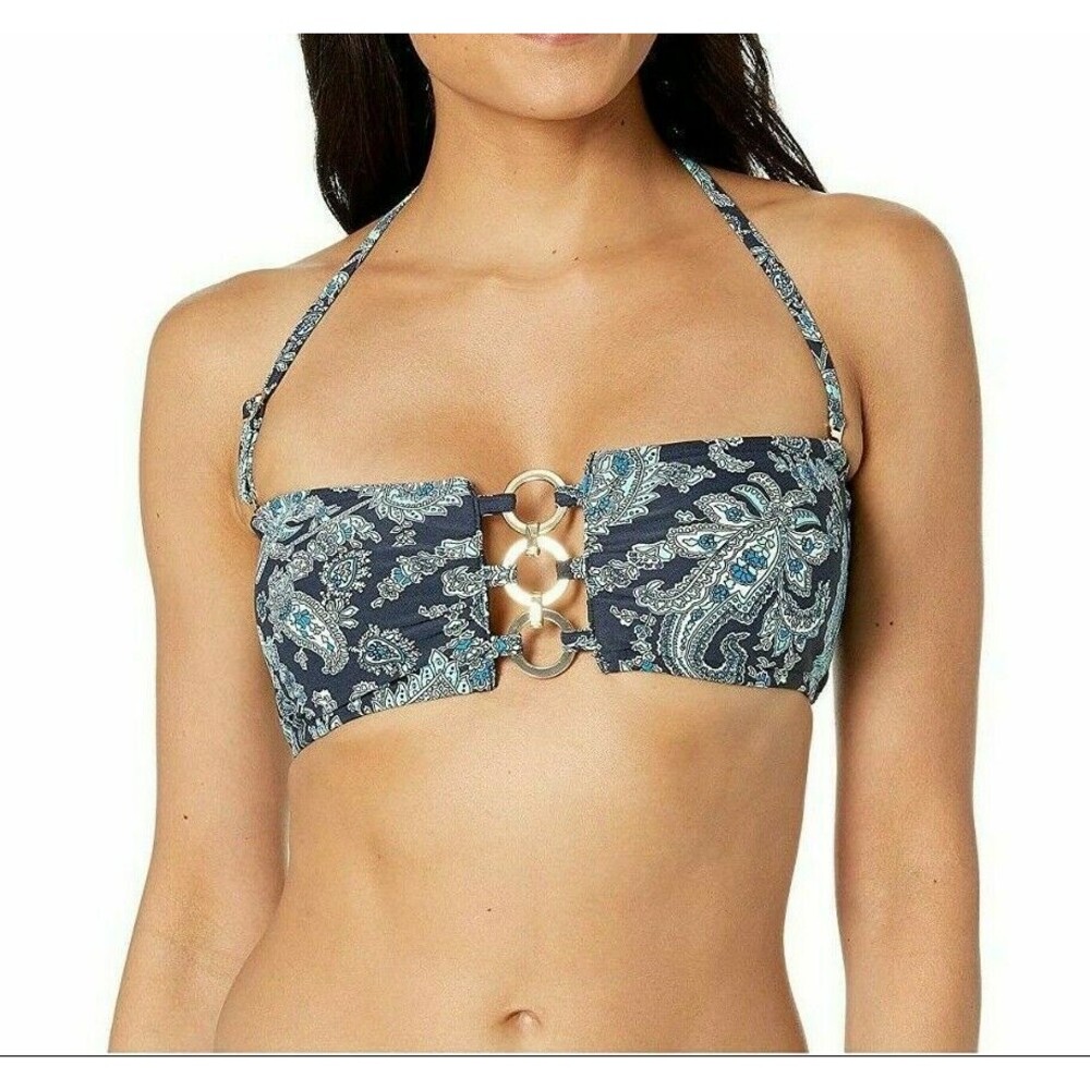 Michael Kors Women's Sweetheart Paisley Bandeau Bikini Top S Blue